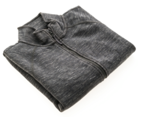 Charcoal sports jacket is neatly folded 